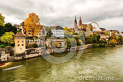 Basel with Munster cathedral and the Rhine river in Switzerland Stock Photo