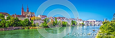 Old city center of Basel with Munster cathedral and the Rhine river, Switzerland Stock Photo