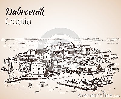 Old city Dubrovnik, Croatia. Sketch. Vector Illustration