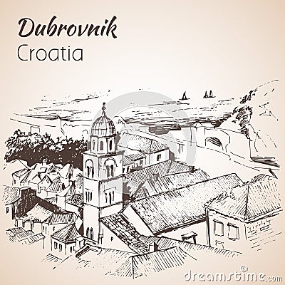 Old city Dubrovnik, Croatia. Sketch. Vector Illustration