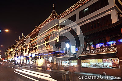 The Old City Gods Temple at night in Shanghai YuYuan Editorial Stock Photo