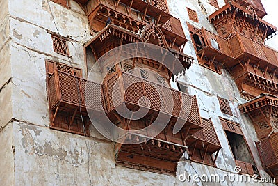 Old city in Jeddah, Saudi Arabia known as `Historical Jeddah`. Old and heritage buildings and roads in Jeddah.Saudi Arabia Stock Photo