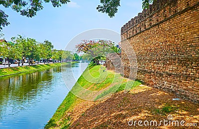 The Old City Moat and the ruins of Chiang Mai fortress, Thailand Stock Photo