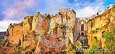 Old city of Ronda at sunset in Andalusia, Spain Stock Photo