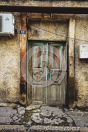 Old city with soviet streets and old houses and windows Editorial Stock Photo