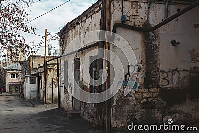 Old city with soviet streets and old houses and windows Editorial Stock Photo