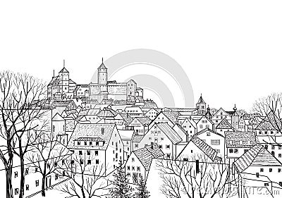 Old city view. Medieval european castle landscape. Stock Photo