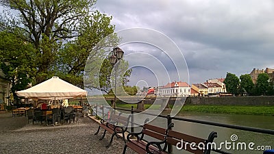 Old city view, riverside,Uzhhorod, Transcarpathia Editorial Stock Photo