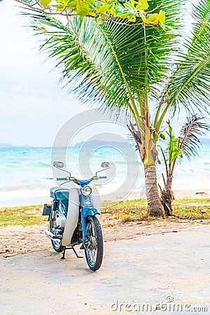 Old and classic bike with sea background Editorial Stock Photo