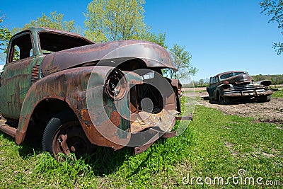 Old Classic Car, Junk Yard Stock Photo