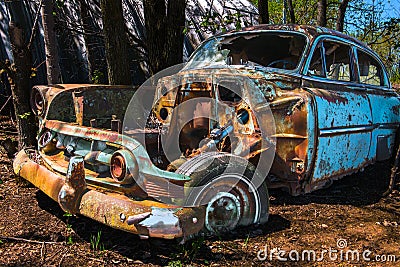 Old Classic Car, Junk Yard Stock Photo