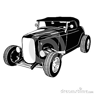 Old Classic Car, 1930 Vintage car, Stencil, Silhouette, Vector Clip Art for tshirt and emblem Vector Illustration