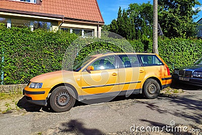 Old vintage orange VW Passat parked Editorial Stock Photo