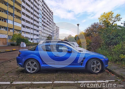 Old classic sports car Mazda RX-8 with rotary engine parked Editorial Stock Photo