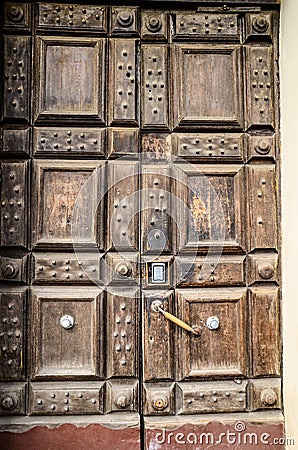 old classic wooden door in moscow Stock Photo