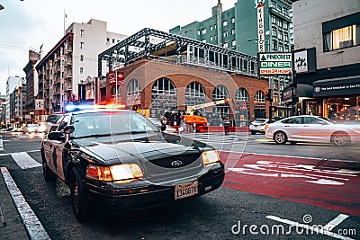 Old classical American police car in San Francisco at duty. Editorial Stock Photo