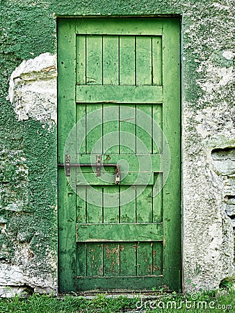 Old closed green door Stock Photo