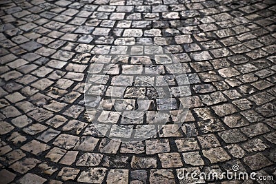 Old cobble stone street vintage background texture semi circle Stock Photo