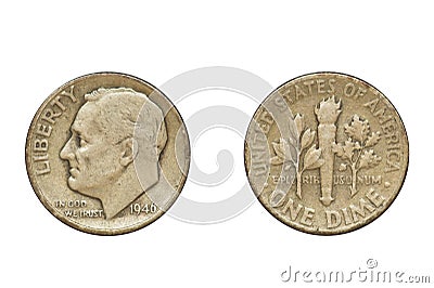 Old Coin, 1946, One Dime Stock Photo