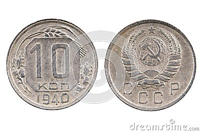 Old coin of the USSR 10 kopeks 1940 Stock Photo