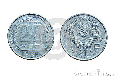 Old coins of Soviet Union Communist Russia 20 kopeks 1956 Stock Photo