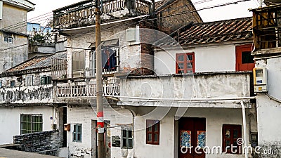 Old colonial architecture in China, Fosha, Shunde, real typical Chinese small town, poverty in Asia Editorial Stock Photo