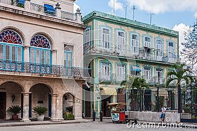 Old colonial buildings in Plaza Armas, Havana, Cuba Editorial Stock Photo