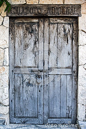 Old colonial doors of mexican hacienda Stock Photo