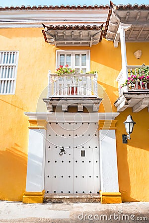 Old colonial facade in Cartagena Colombia Stock Photo