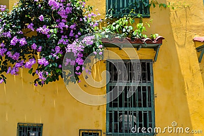 Old colonial facade in Cartagena Colombia Stock Photo