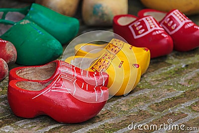 Old colorful Dutch wooden clogs Stock Photo