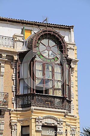 Old colorful and vintage facade in Cartagena Stock Photo