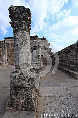 Old Columns in the Capernaum Synagogue Stock Photo