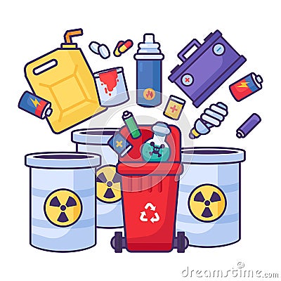 Hazardous Waste Recycling Stroked Trash Bin Vector Illustration