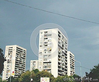 Old communist blocks, typical socialist realist architecture, blocks with balconies and windows Stock Photo