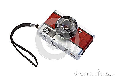 Old compact film photo camera with crocodile skin finish isolate Stock Photo
