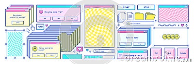 Old computer aestethic. Retro pc elements, user interface, windows, icons in trendy y2k retro style. Vector Illustration