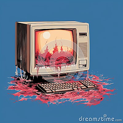 an old computer with blood splattered on it Stock Photo