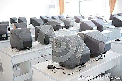 Old computer classroom Stock Photo