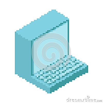 Old computer pixel art. Outdated PC 8 bit. obsolete technology 16bit. Vector illustration Vector Illustration