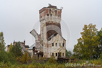 Old concrete head frame at a closed down mine in Sweden Editorial Stock Photo