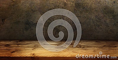 Old concrete wall with wooden floor Stock Photo