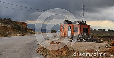 old container used as inhabitation for employees next to a career, in Mount Lebanon, Keserwen, Faraya Stock Photo