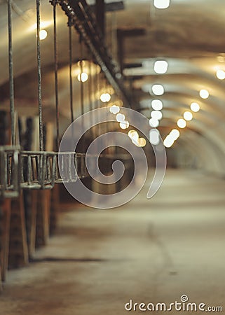 Old conveyor belt production of champagne wines. Stock Photo