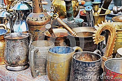 Old copper handmade souvenirs Stock Photo