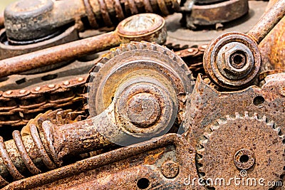 Old corroded mechanical gear cogwheels and sprockets Stock Photo