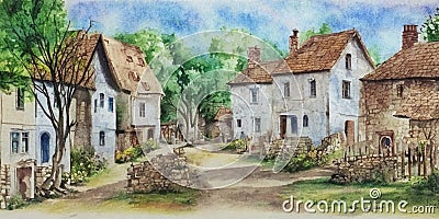 Old country house in crayon style, romantic country corner, genius loci ai Generated, generative AI, CGI graphics Cartoon Illustration