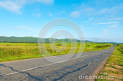 Old country road field landscape in Russia Stock Photo