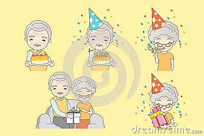 Old couple celebration birthday Vector Illustration