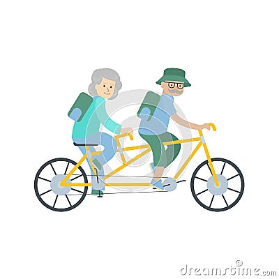 Old couple cycling. Vector Illustration